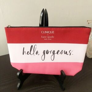 Clinique x Kate Spade Makeup Bag Hello Gorgeous Red White Pink NWOT